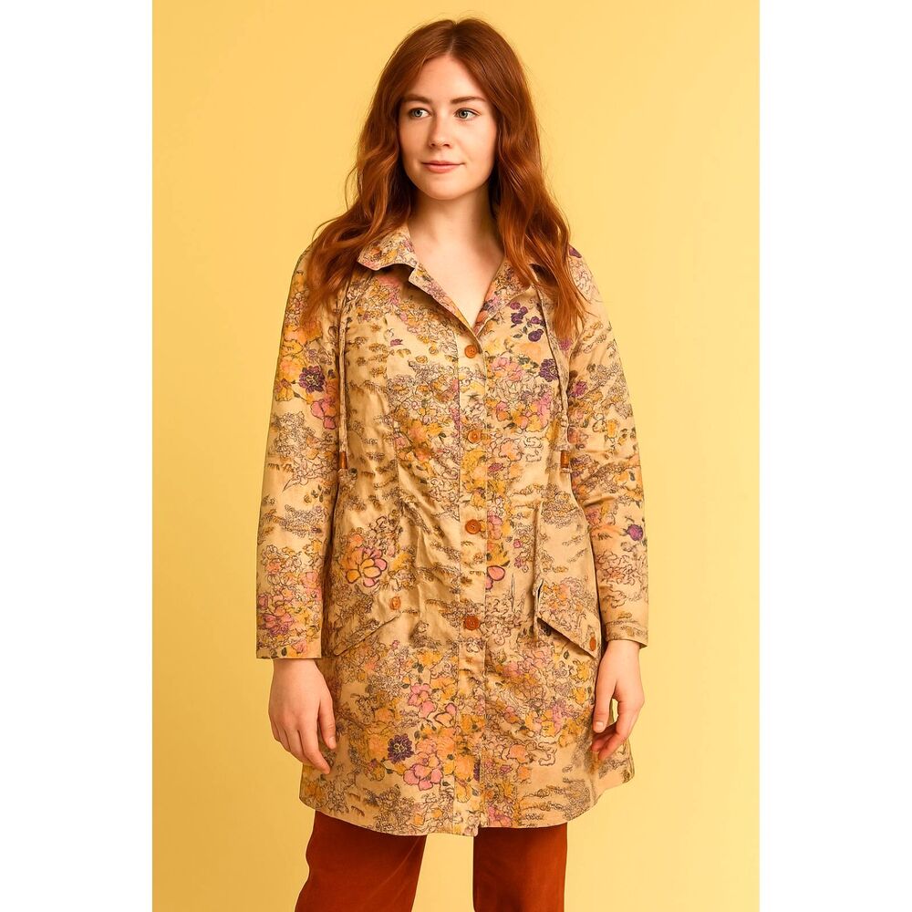 RODARTE for Target Beige Floral Raincoat Hoodie Jacket Women's Size XS
